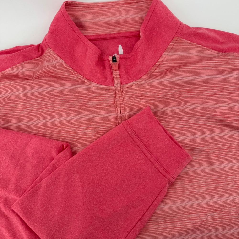 Johnnie-O Mens XXL Coral Pink Striped Quarter Zip Pullover Golf Performance Top